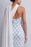 Robe midi de la mère de la mariée à une épaule avec une seule cape de sirène bleu clair