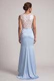 Bleu ciel sirène à paillettes à col batout, longue robe de la mère de la mariée