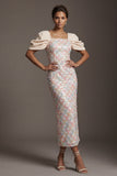 Robe Midi Mother Of the Bride Sequins Vert Clair Sirène avec manches bouffantes