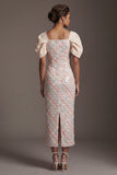 Robe Midi Mother Of the Bride Sequins Vert Clair Sirène avec manches bouffantes
