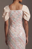 Robe Midi Mother Of the Bride Sequins Vert Clair Sirène avec manches bouffantes