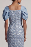 Robe Midi Mother Of the Bride Sequins Vert Clair Sirène avec manches bouffantes