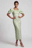 Robe Midi Mother Of the Bride Sequins Vert Clair Sirène avec manches bouffantes