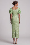 Robe Midi Mother Of the Bride Sequins Vert Clair Sirène avec manches bouffantes
