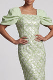 Robe Midi Mother Of the Bride Sequins Vert Clair Sirène avec manches bouffantes
