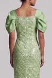 Robe Midi Mother Of the Bride Sequins Vert Clair Sirène avec manches bouffantes