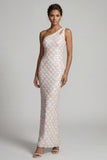 Robe de mère de mariée sirène à blush à une épaule paillettes