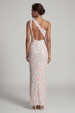 Robe de mère de mariée sirène à blush à une épaule paillettes