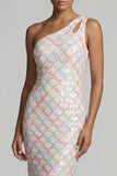 Robe de mère de mariée sirène à blush à une épaule paillettes