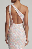 Robe de mère de mariée sirène à blush à une épaule paillettes