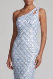 Robe de mère de mariée sirène à blush à une épaule paillettes