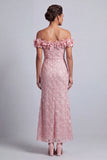 Robe midi de la mère de la mariée avec des paillettes rose dénudée