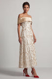 Robe midi Mother Of the Bride Rouge A-Line Off the Shoulder avec paillettes