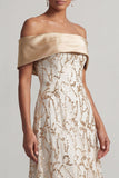 Robe midi Mother Of the Bride Rouge A-Line Off the Shoulder avec paillettes