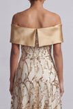 Robe midi Mother Of the Bride Rouge A-Line Off the Shoulder avec paillettes