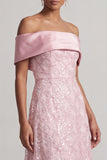 Robe midi Mother Of the Bride Rouge A-Line Off the Shoulder avec paillettes