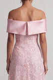 Robe midi Mother Of the Bride Rouge A-Line Off the Shoulder avec paillettes