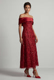 Robe midi Mother Of the Bride Rouge A-Line Off the Shoulder avec paillettes