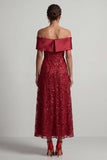 Robe midi Mother Of the Bride Rouge A-Line Off the Shoulder avec paillettes