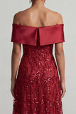 Robe midi Mother Of the Bride Rouge A-Line Off the Shoulder avec paillettes