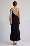 Robe noire et rouge sirène midi à une épaule avec paillettes