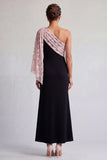 Robe noire et rouge sirène midi à une épaule avec paillettes