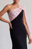 Robe noire et rouge sirène midi à une épaule avec paillettes