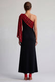 Robe noire et rouge sirène midi à une épaule avec paillettes