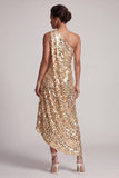 Robe sirène argentée à une épaule asymétrique Midi Mother Of the Bride avec paillettes