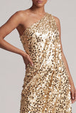 Robe sirène argentée à une épaule asymétrique Midi Mother Of the Bride avec paillettes