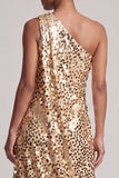 Robe sirène argentée à une épaule asymétrique Midi Mother Of the Bride avec paillettes