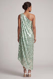 Robe sirène argentée à une épaule asymétrique Midi Mother Of the Bride avec paillettes