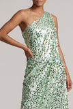 Robe sirène argentée à une épaule asymétrique Midi Mother Of the Bride avec paillettes