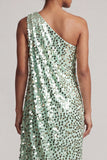 Robe sirène argentée à une épaule asymétrique Midi Mother Of the Bride avec paillettes
