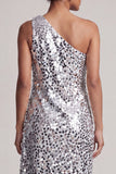 Robe sirène argentée à une épaule asymétrique Midi Mother Of the Bride avec paillettes