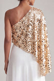 Robe midi midi Champagne à une épaule avec paillettes