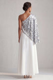 Robe midi midi Champagne à une épaule avec paillettes