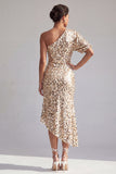 Sirène Champagne Une épaule Sequins asymétriques asymétriques Robe midi Mère de la mariée