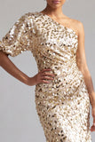 Sirène Champagne Une épaule Sequins asymétriques asymétriques Robe midi Mère de la mariée