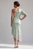 Sirène Champagne Une épaule Sequins asymétriques asymétriques Robe midi Mère de la mariée