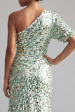 Sirène Champagne Une épaule Sequins asymétriques asymétriques Robe midi Mère de la mariée