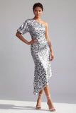 Sirène Champagne Une épaule Sequins asymétriques asymétriques Robe midi Mère de la mariée