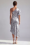 Sirène Champagne Une épaule Sequins asymétriques asymétriques Robe midi Mère de la mariée