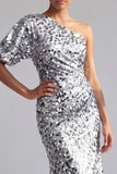 Sirène Champagne Une épaule Sequins asymétriques asymétriques Robe midi Mère de la mariée