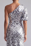 Sirène Champagne Une épaule Sequins asymétriques asymétriques Robe midi Mère de la mariée