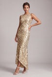 Robe midi de mère de la mariée à col rond asymétrique sirène verte scintillante avec paillettes
