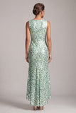 Robe midi de mère de la mariée à col rond asymétrique sirène verte scintillante avec paillettes