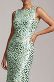 Robe midi de mère de la mariée à col rond asymétrique sirène verte scintillante avec paillettes