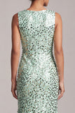 Robe midi de mère de la mariée à col rond asymétrique sirène verte scintillante avec paillettes