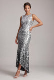 Robe midi de mère de la mariée à col rond asymétrique sirène verte scintillante avec paillettes